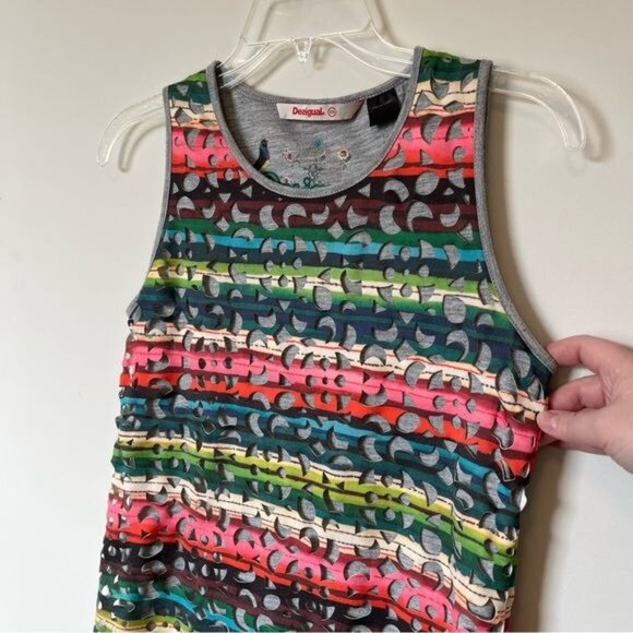 Desigual multicolor rainbow phoenix laser cutout pull over shift dress XS - Picture 8 of 11